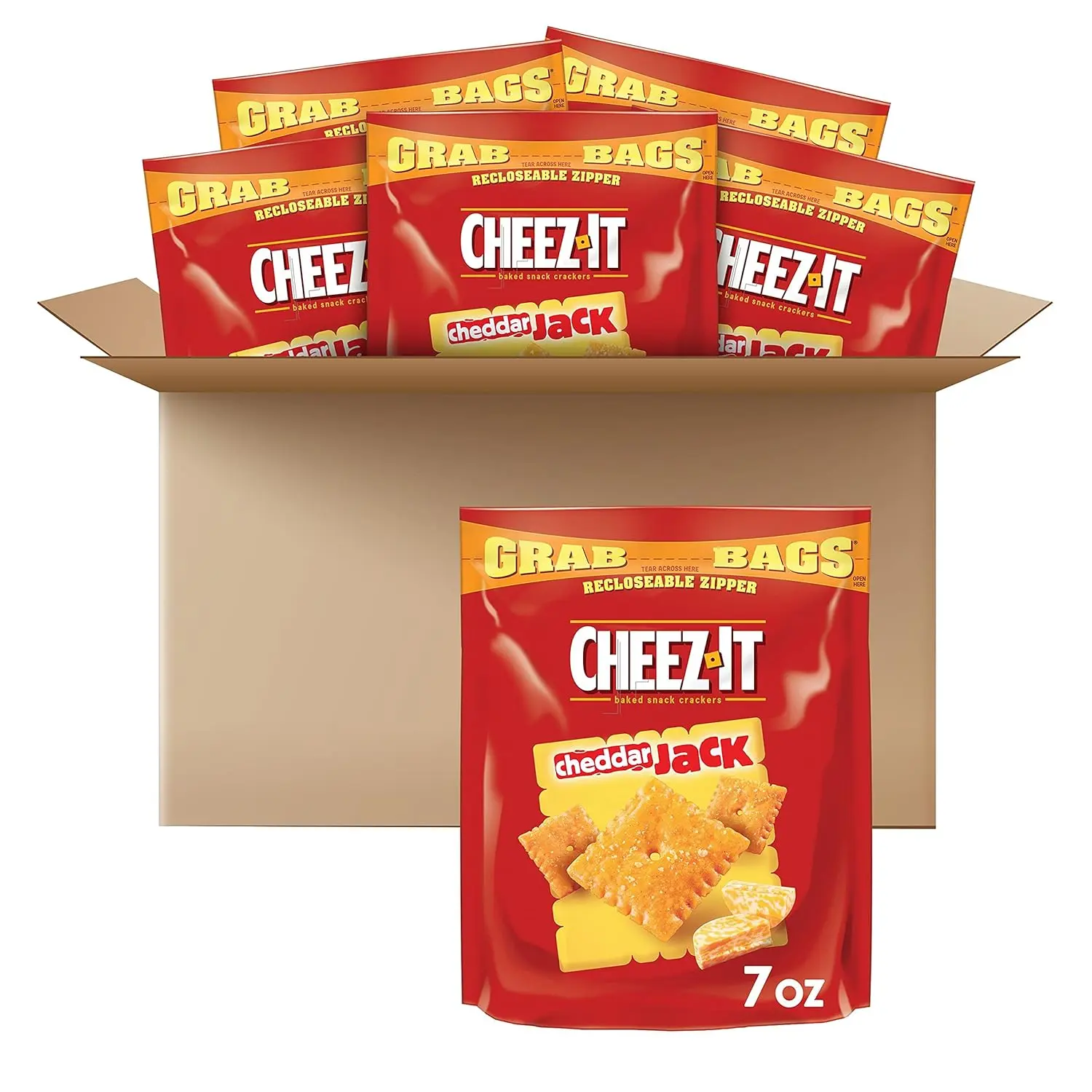 Cheez-It Baked Real Cheese Cheddar Jack Crackers - Bite-Sized, 7oz Pack of 6 (2.62 lbs), Intense Flavor, Carefully Aged Milk Treats, Ideal for Snack Time, Suitable for All Ages