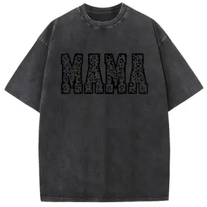 Printed Acid Wash Cotton T Shirts Mama Casual Women Graphic Half Short Sleeve Drop Shoulder Tee Comfortable Loose Fit Top - Everyday T-Shirts