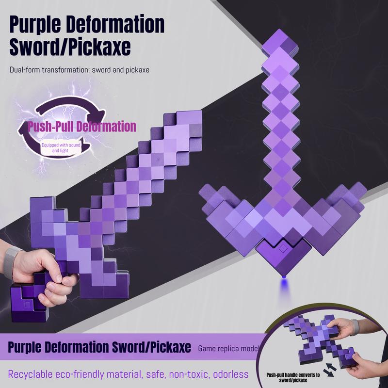 2 in 1 Sword & Pickaxe Transforming Toy with Game-Inspired Light & Sound Effects for Kids