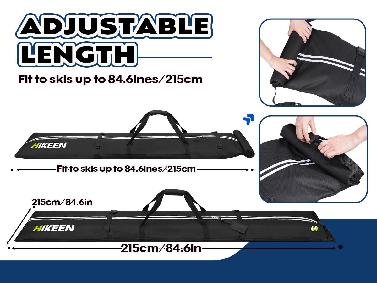 Hikeen Fully Padded Ski Bag, Waterproof Reinforced Travel Bag Fits Skis Up to 215CM