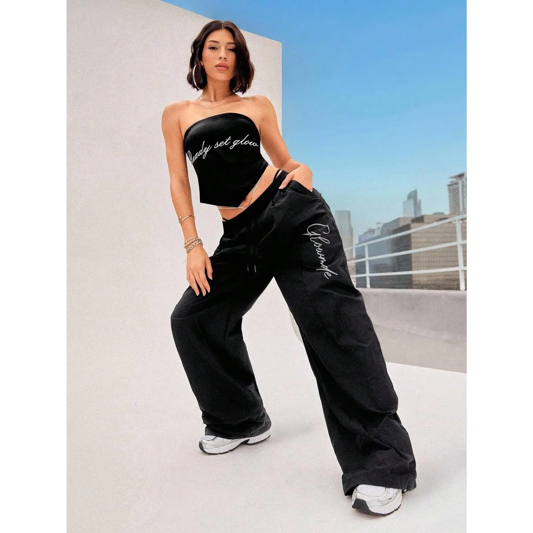 GLOWMODE Studio Flow Woven Pockets Drawstring Waist Adjustable Leg Opening Reflective Baggy Oversized Sweatpants Low Impact Dancing Yoga Pilates Barre Studio Daily Casual Wear