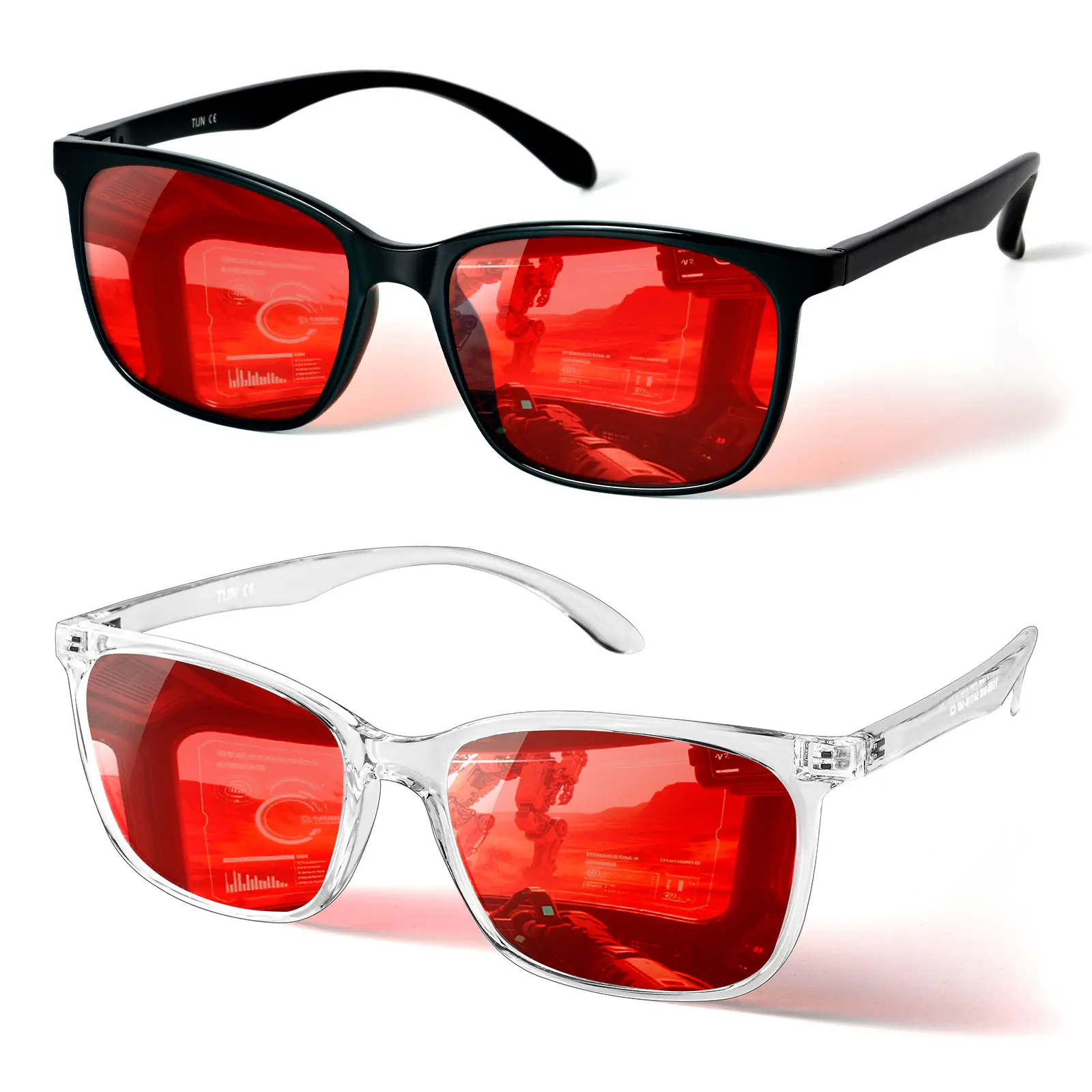 Sleep Glasses for 99.9% Blue Green Light Blocking Dual AR Coatings Red Lens for Computer Gaming Reduce Eyestrain, Blue Light Blocking Glasses for Women Men TR90 Frame Square Nerd Eyeglasses