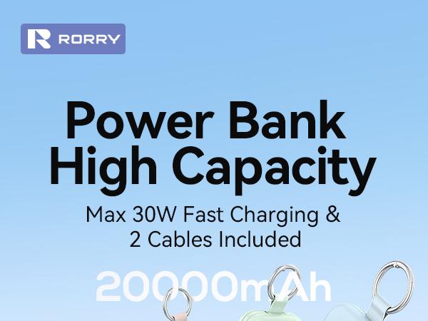 RORRY 20000mAh Portable Charger PD 30W Power Bank with 2 Built-in Cables Super Fast Charging Battery Pack with Keychain Travel Essentials for iPhone 17-11 Apple Watch iPad Android Perfect Gift   valentinesdaygiftideas