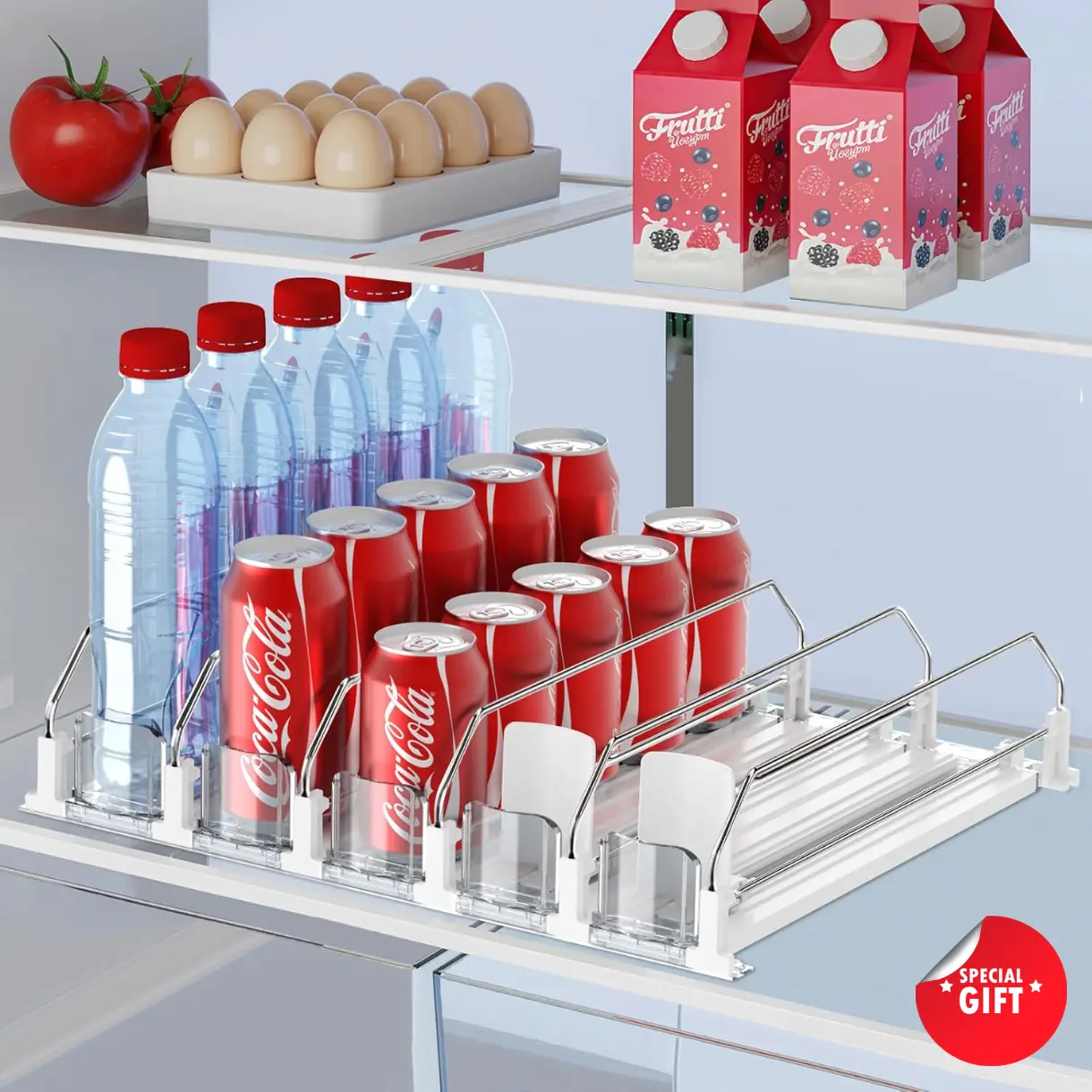 Auto-Fill Fridge Drink Organizer, Refrigerator Soda Can Dispenser - 2-Row/3-Row/5-Row Home Storage Rack, Fridge Organizers