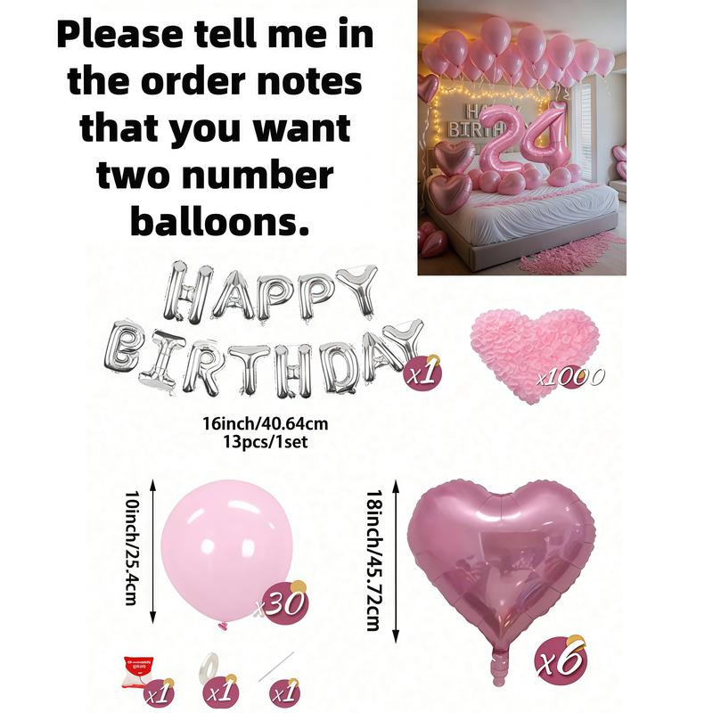 Pink & Silver Balloon Garland Birthday Set, Includes 40inch Foil Number Balloons, Pink Rose Petals, Suitable For 16th, 18th, 20th, 21st, 25th, 30th, 35th, 45th Birthday Party Decoration