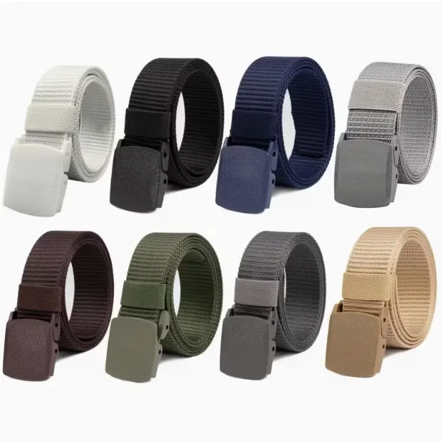 8pcs Men'S Casual Belt with Adjustable Plastic Buckle, Durable And Versatile Outdoor Belt for Hiking, Camping, And Everyday Wear