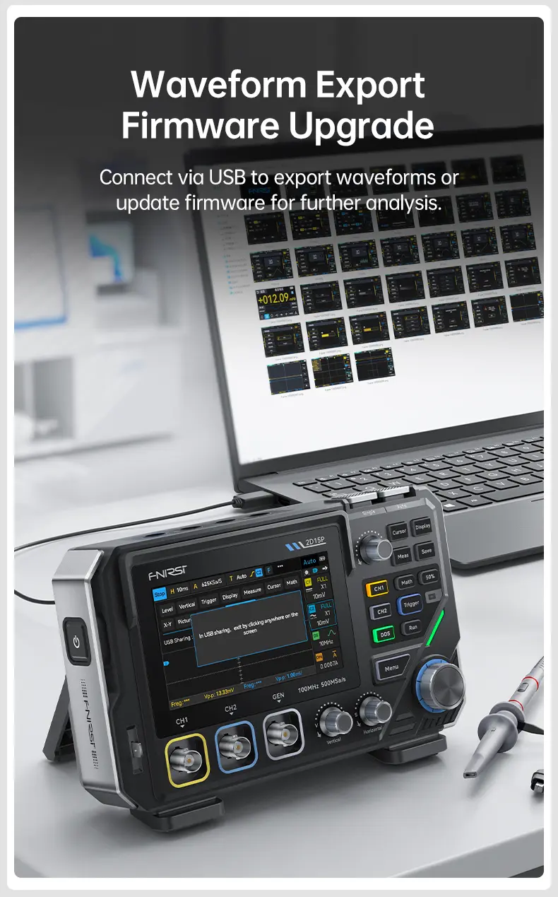 FNIRSI 2D15P Handheld Oscilloscope Multimeter - 3-in-1 Digital 2CH Automotive Tool with 100MHz Bandwidth, 500MS/s Sampling, 19,999 TRMS Counts, 10MHz DDS Signal Generator, 4.3 Touch Screen, 128-Level Grayscale Display, 6 Math Operations, Built-in Cells