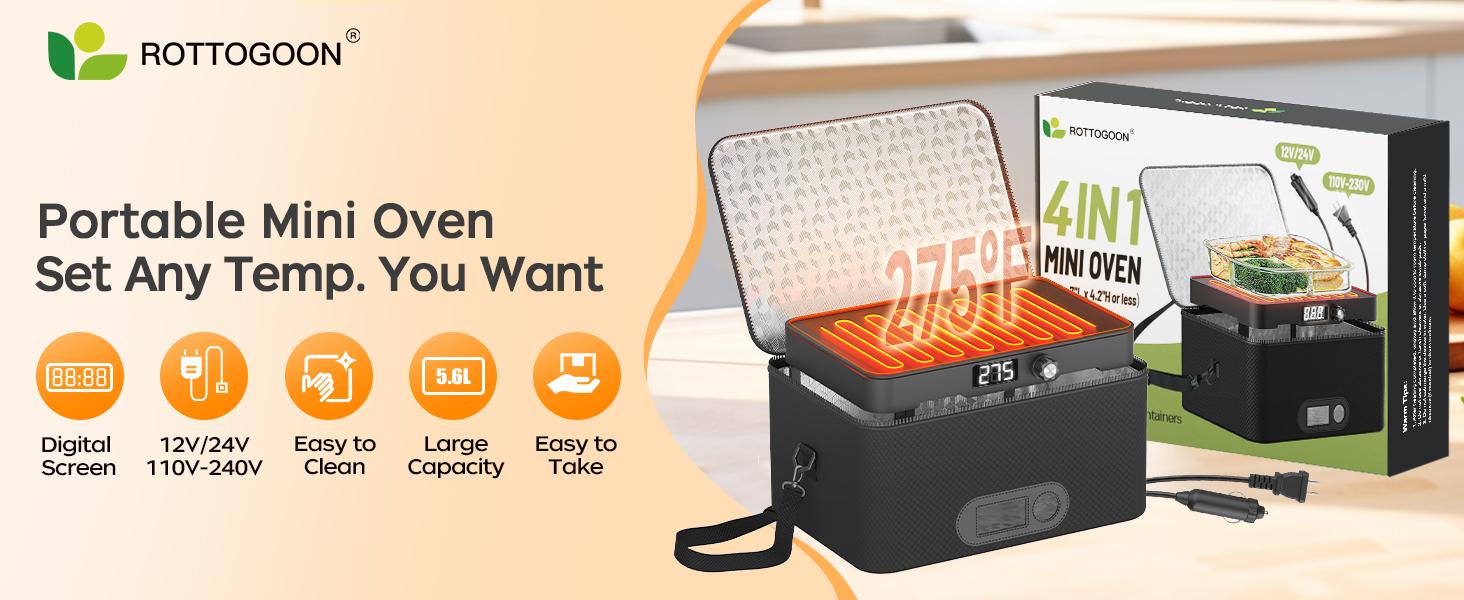 CuLiDing Portable Oven-12V/24V/110V-240V Food Warmer&Heated Lunch Box for Road Trips/ Camping/ Picnics/ Family Gatherings&Tableware(Black)