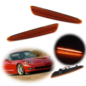 2PCS Amber Lens Full Strip LED Front Side Marker Lights For C6 Corvette 2005 2006 2007 2008 2009 2010 2011 2012 2013 Replace OEM 10440721 10440722 GM2551196 10316651