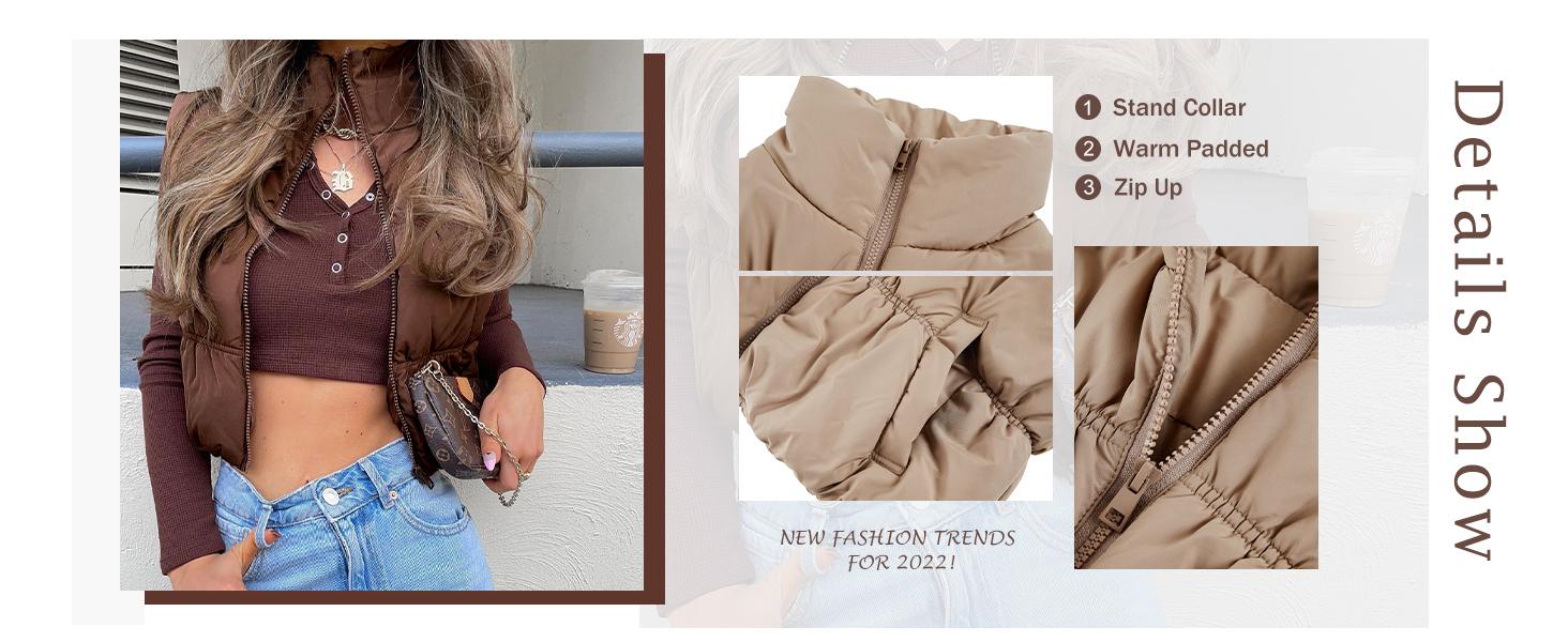 Danedvi Women's Crop Puffer Vest Winter Zip Up Lightweight Warm Padded Sleeveless Coat Casual for Cozy Comfort