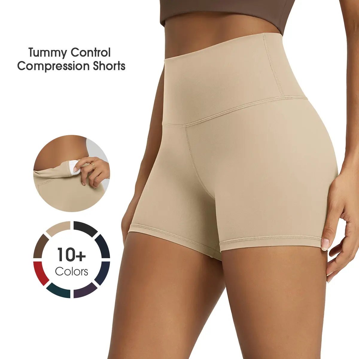 ODODOS Women's 4" High Waist Nylon Blend Tummy Control Slim Fit Sculpting Compression Shorts - Black Workout Exercise Biker Shorts with Inner Pocket, Workout Exercise Shorts, Sculpting Shorts