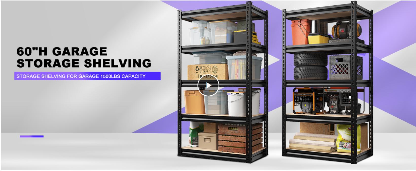 Raybee Furniture 5 Tier 72" Metal Garage Shelving Units, Garage Shelf Free Standing Utility Rack 1550-2000LBS Capacity, Adjustable Storage Shelves Organiser for Pantry Garage Basement Kitchen Organization