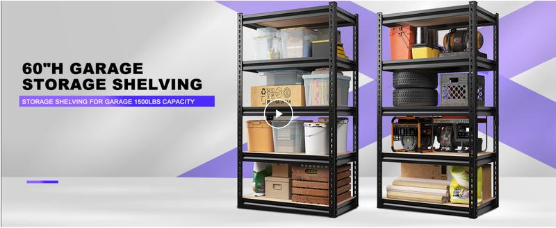Raybee Furniture 5 Tier 72" Metal Garage Shelving Units, Garage Shelf Free Standing Utility Rack 1550-2000LBS Capacity, Adjustable Storage Shelves Organiser for Pantry Garage Basement Kitchen Organization
