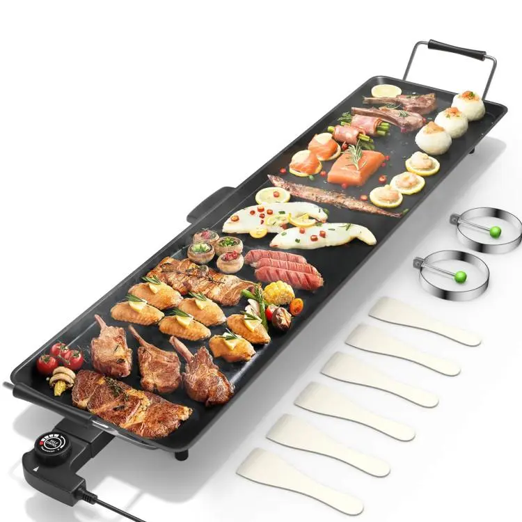COSTWAY 35" Large Electric griddle, Arlime Indoor Outdoor Teppanyaki Table Top Grill Griddle, Portable BBQ Grill Electric, with Adjustable Temperature for Party/Home/Camping Cooking Black