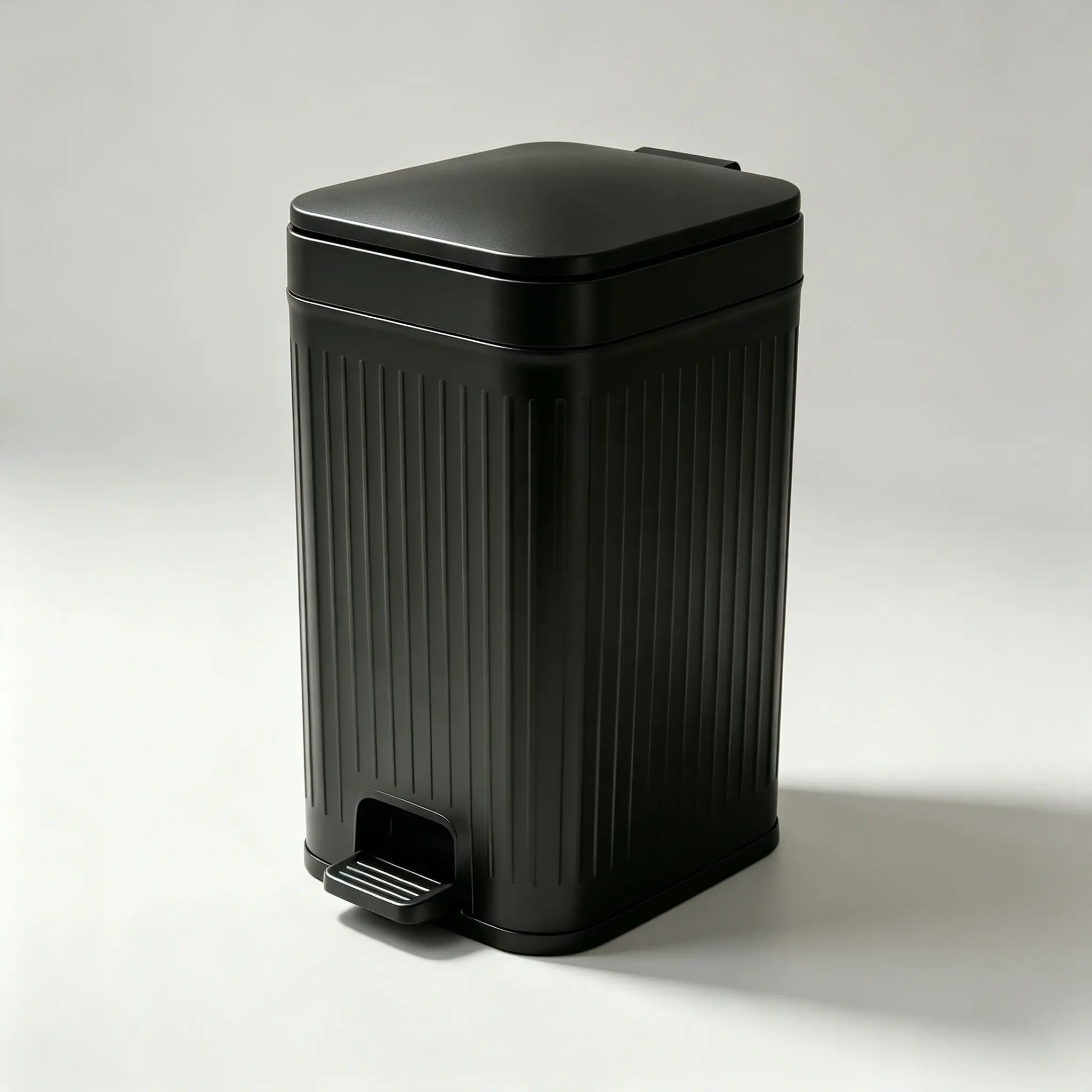 Minimalist Slim Ribbed Pedal Trash Can - Press-Top Lid, Hands-Free Dual Opening, Lift-Out Bag Ring, Waterproof Small Household Bin for Bathroom, Kitchen