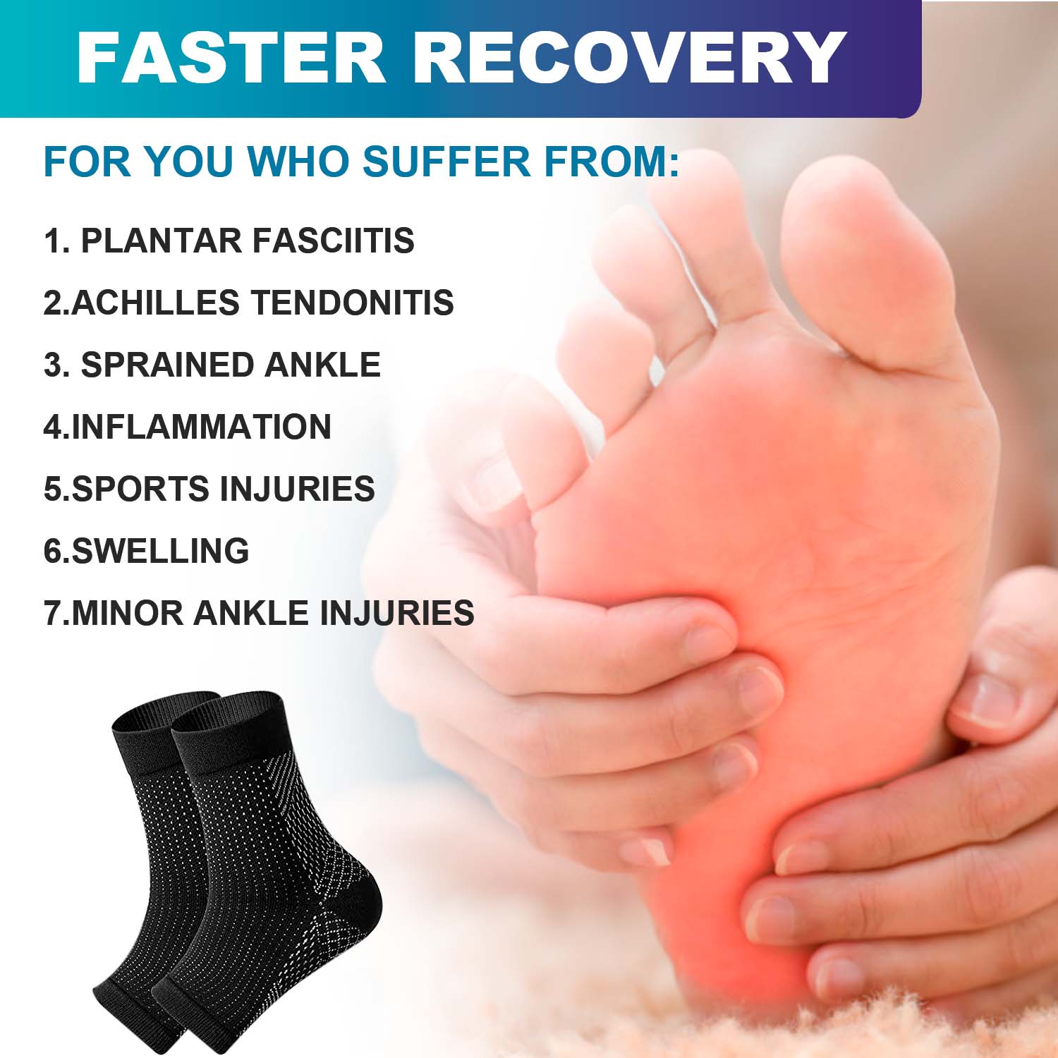 4Pairs Foot & Ankle Brace Socks for Sprained Ankle Compression Sleeve, Plantar Fasciitis Relief Brace, Foot Support for Women & Men