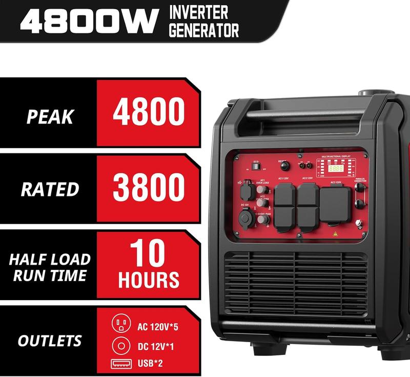 PowerSmart Electric Start 4800-5000 Watt Portable Inverter Generator with Wheels Handle Kit, Hurricane season, CO Protect, Quiet, 30 Amp for RV-Ready (DH5050E PS5046CE HB5046C)