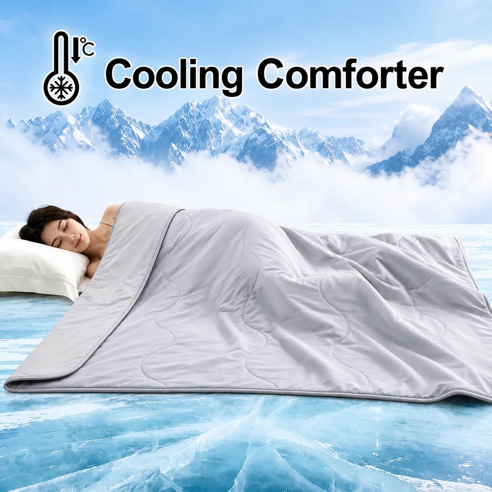 JOLLYVOGUE Instant Cooling Quilt - Rayon-Derived from Bamboo, Breathable Cold Blanket, Soft Cozy Lightweight Blanket, Skin-Friendly Oversized Bedding, Machine-Washable for Hot Sleepers, Teenage Bedroom Accessory, Skin Friendly Blanket
