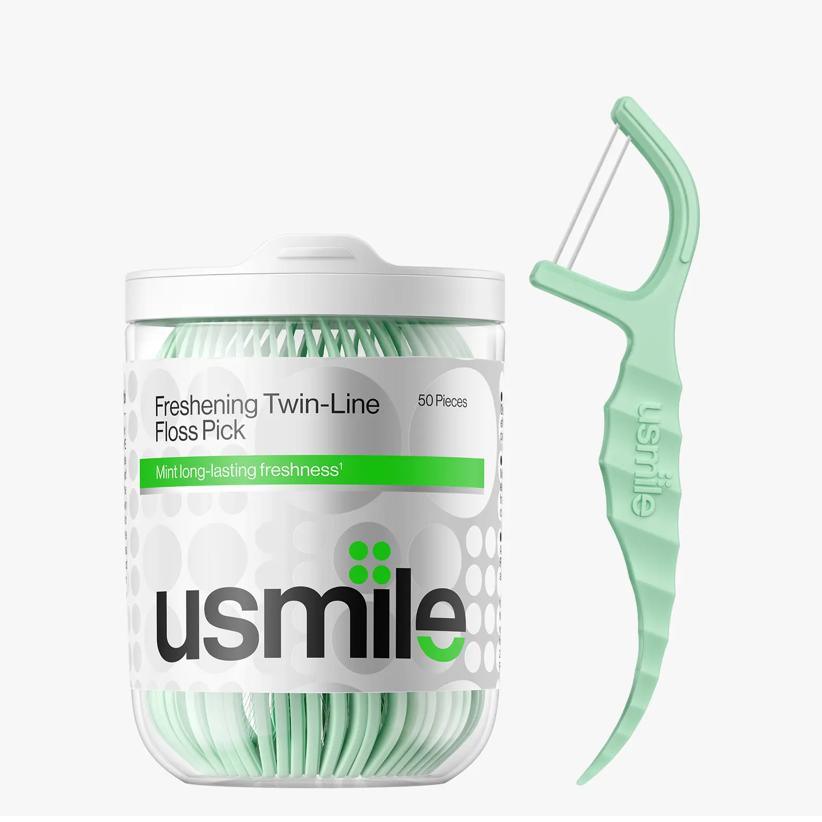 usmile Mint Oral Dental Floss Picks Pack - Double-Line Deep Cleaning, Fresh Mint Flavor, Plaque Removal Flosser, 18/50 Count, Deep Cleaning Dental Floss & Picks