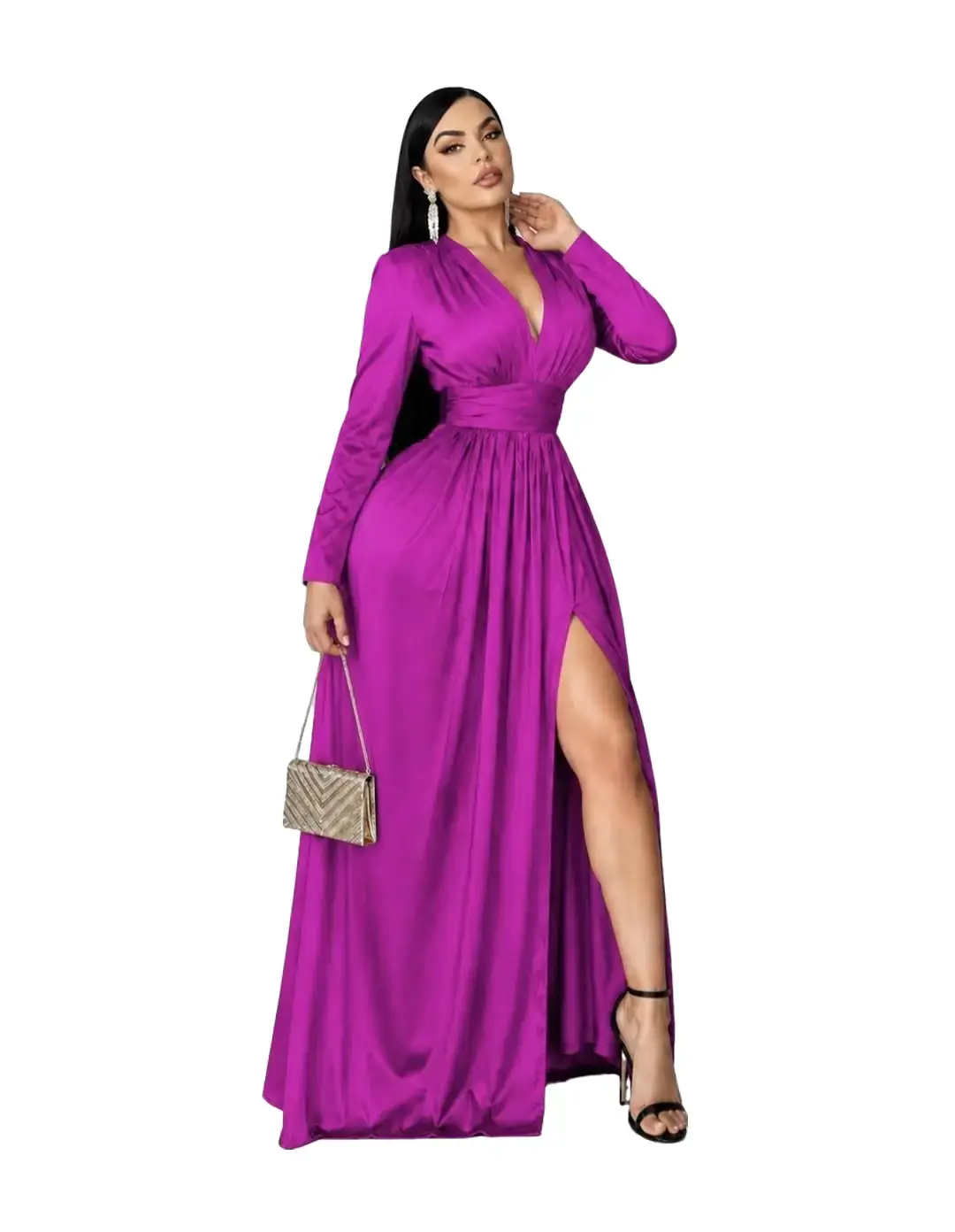 Hadassah Women's Sculpting Long Sleeve Maxi Dress - Soft Smooth Colombian Stretch Fabric, Stylish Feminine Comfortable - Wedding Guest Dress for Formal Events, Style, Wedding Guest Dresses