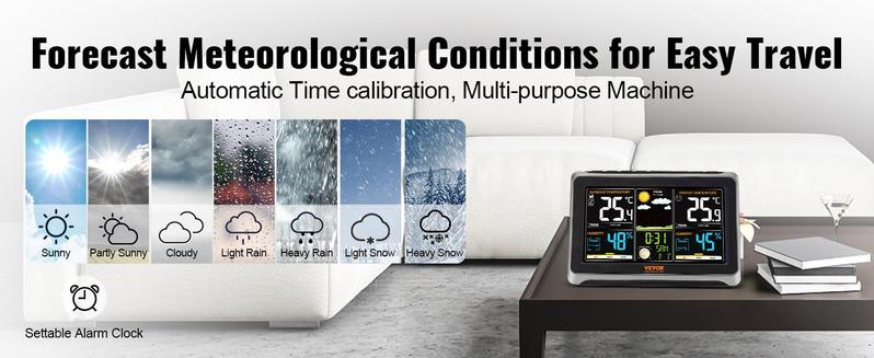 VEVOR Weather Station Indoor Outdoor, Various specifications, 7.5 in Large Color Display, Wireless Digital Home Weather Station, with Sensor Atomic Clock Adjustable Backlight Forecast Data Calendar Alarm Alert Temperature