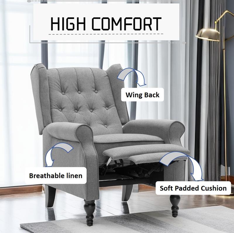 Best Gift BALIAAFurnitureLuxurious Beige Tufted Wingback Recliner Chair with High Back and Push Back Function - Plush Linen Upholstery, Sturdy Metal Legs, and Durable Hardwood Frame - Ideal for Living Room Accent, Carpeted Floor, and Relaxation