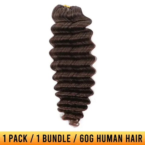 YGwigs #4 Dark Brown Deep Wave Feather Crochet Human Hair Extension Mircale Knots 60g