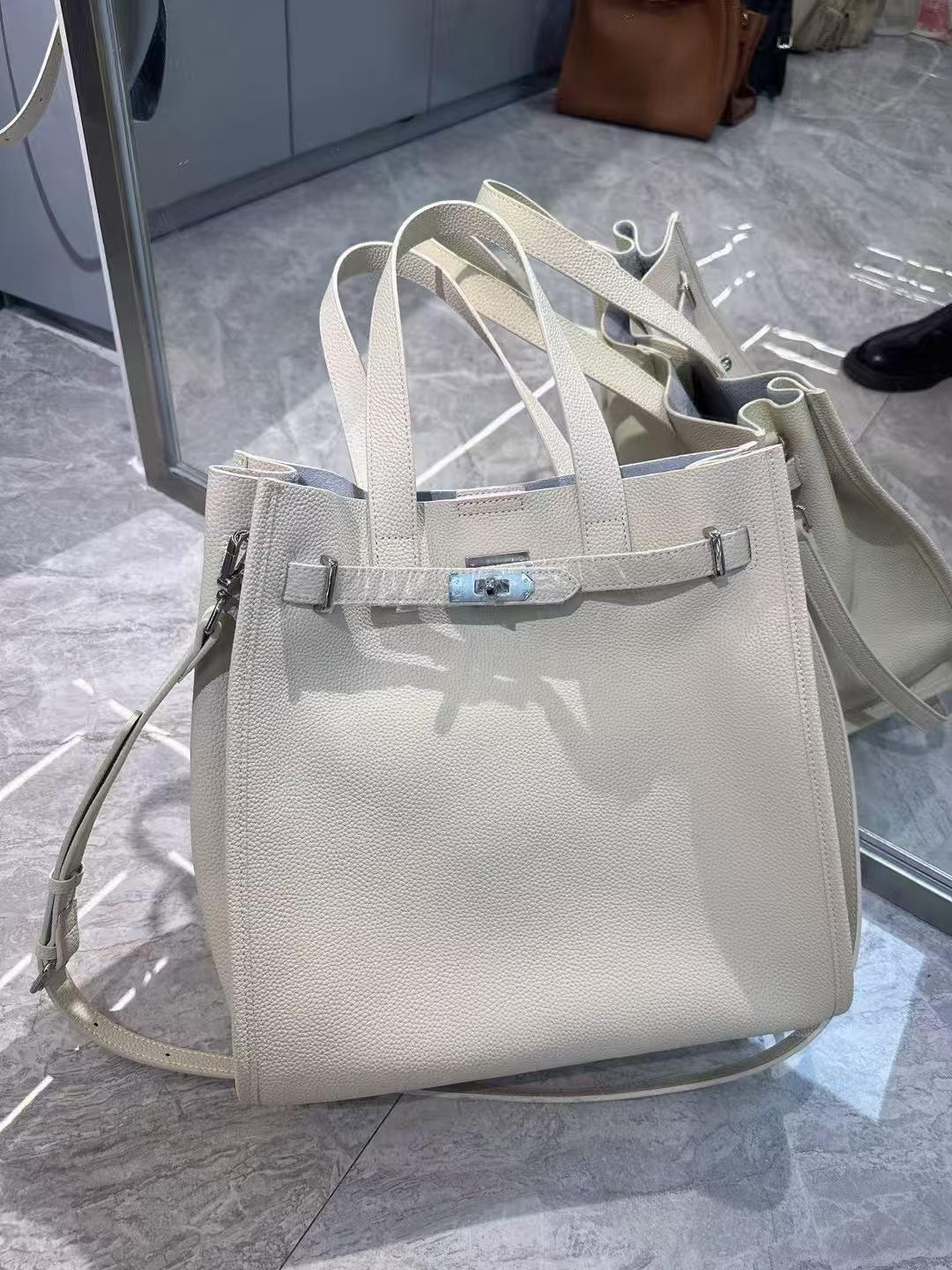 Urban Luxe Genuine Leather Power Tote with Silver-Tone Hardware Women's Shoulder Bag Elegant Durable Everyday Use Spacious Handbag Casual Trendy Purse, Everyday Bag,summervibes