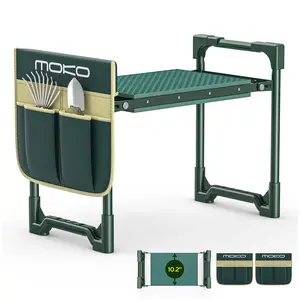 MoKo Garden Kneeler, Heavy Duty Garden Kneeler and Seat Supports up to 350Lbs, Gardening Stool with LargeTool Bag, Foldable Kneeling Stool Space Saving, Gardening Gifts for Women, Seniors, Dark Green