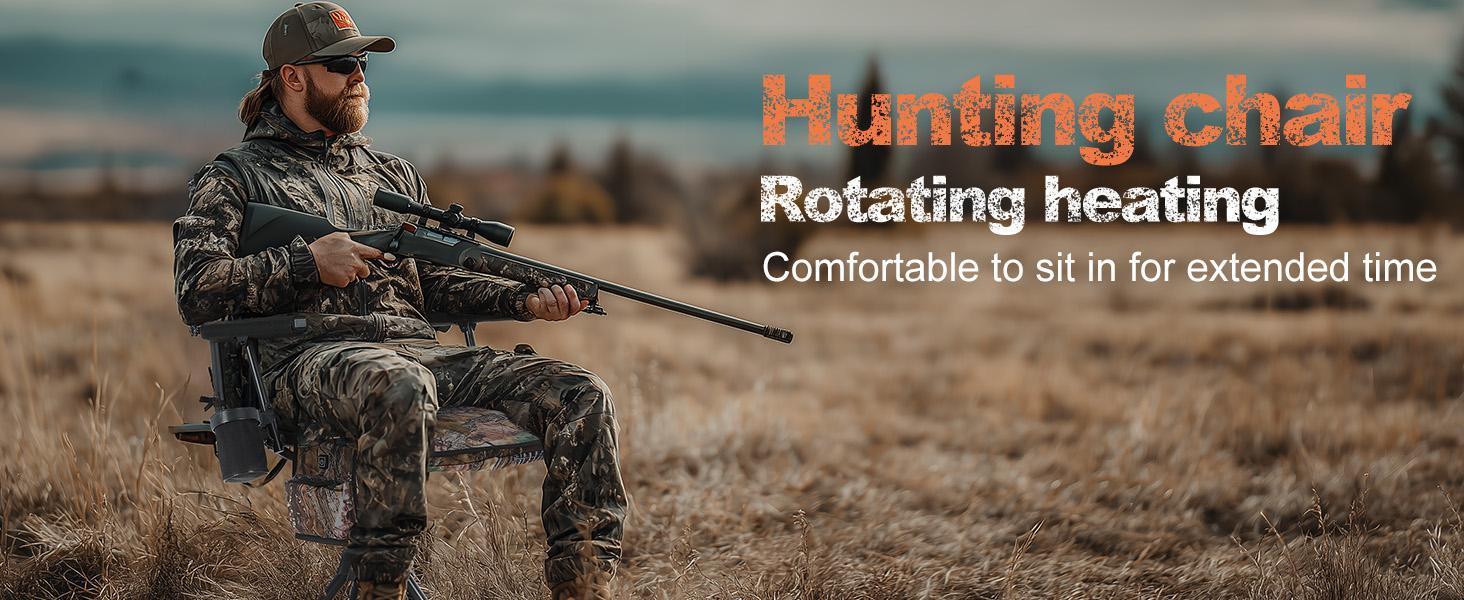 Heated Swivel Hunting Blind Chair - 360° Silent Swivel, 4-Legs Height Adjustable, Portable Ground Hunting Chair