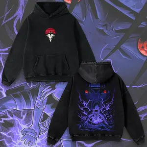Retro Limited Sasuke Sharingan Uchiha Naruto Vintage Unisex Oversized Anime Graphic Hoodie Trendy Y2K Acid Washed Double Printed Cotton Sweatshirt Streetwear Casual Apparel Top Outfits for Men Manga Game Movie Lover Gift For Fans Merch