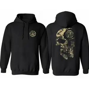 SIG SAUER Never Settle Skull Hoodie, Tactical Streetwear Hoodie with Camo Skull Graphic, Perfect for SIG SAUER Fans, Firearm Enthusiasts, Tactical & Outdoor Lifestyle Lovers