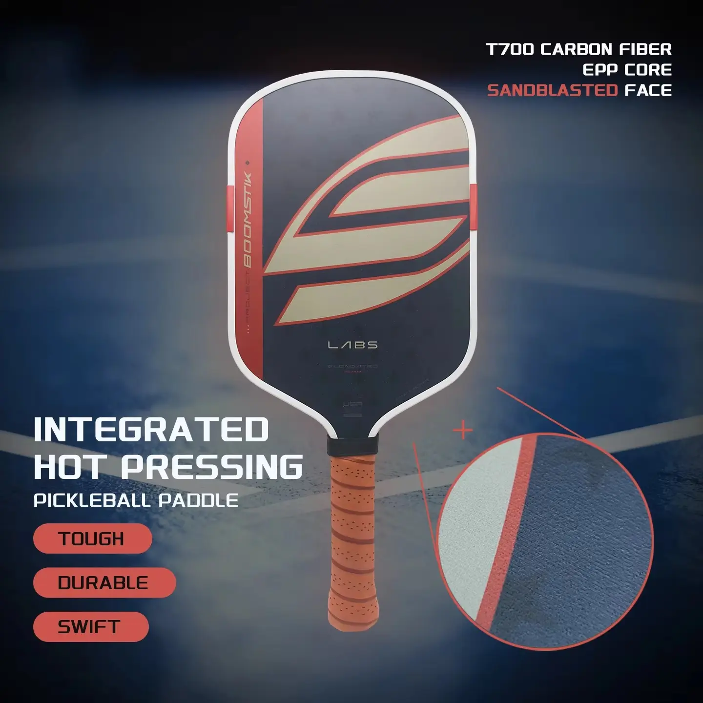Boomstik Pickleball Paddle Set, Foam Core, Carbon Fiber T700 Surface, 16mm Thick, High Friction, Competitive Players' Choice