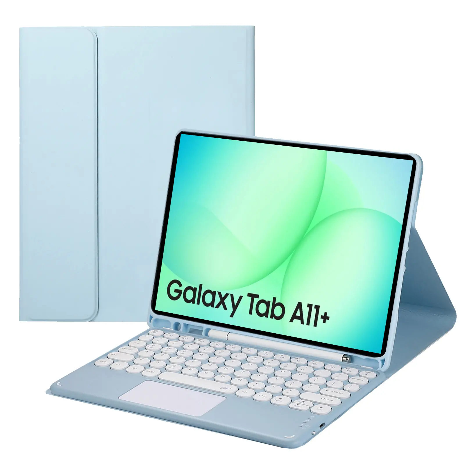 2-in-1 Magnetic Detachable Bluetooth Touch Keyboard Case with Trackpad, Adjustable Soft TPU Cover, Pencil Holder for Samsung Galaxy Tab A11 Plus 11in 2025 & Galaxy Tab A9 Plus 11in Tablet Accessories (Work-Friendly)