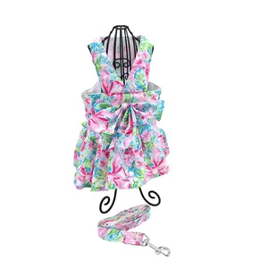 Dog Dress Bow Tie Harness Leash Set Harness Dress for Small Dogs Cute Dog Pet Girl Puppy Summer Clothes for Female Bunny Clothes Yorkie Chihuahua Training Walking