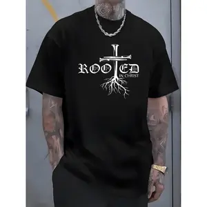 Graphic Tees] Cotton mens 100 cotton in graphic t shirt black casual short sleeve with cross and ideal for casual attire and special occasions cotton t shirts white -1 TokwearTee