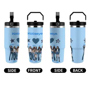 KATSEYE Denim Group Insulated  30oz Tumbler K-Pop Fan Car Cup with Leakproof Handle Lid & Secure Straw Lid for Concerts & Daily Commutes