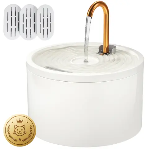 MISFANS 2.1L Ceramic Cat Drinking Water Bowl Fountain, Ultra-Quiet Pump, Dual Filtration System, BPA-Free, Easy-Clean Wired Plug-In, Easy Installation, Soft Stream, Prevents Urinary Issues, Suits Any Home Aesthetic