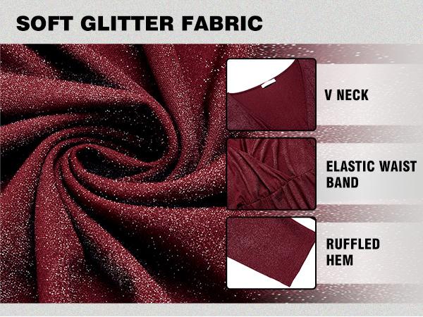 Plus Size Women's Black Glitter Dress V Neck Long Sleeve Ruffle Hem Swing Club Cocktail Party Dresses Formal Fit Soft Fabric Comfy Womenwear Nylon Spandex Stretchy Mother Bride Dress Quinceanera Dress Prom Wedding Guest Dresses Womenswear Wrap Thin short