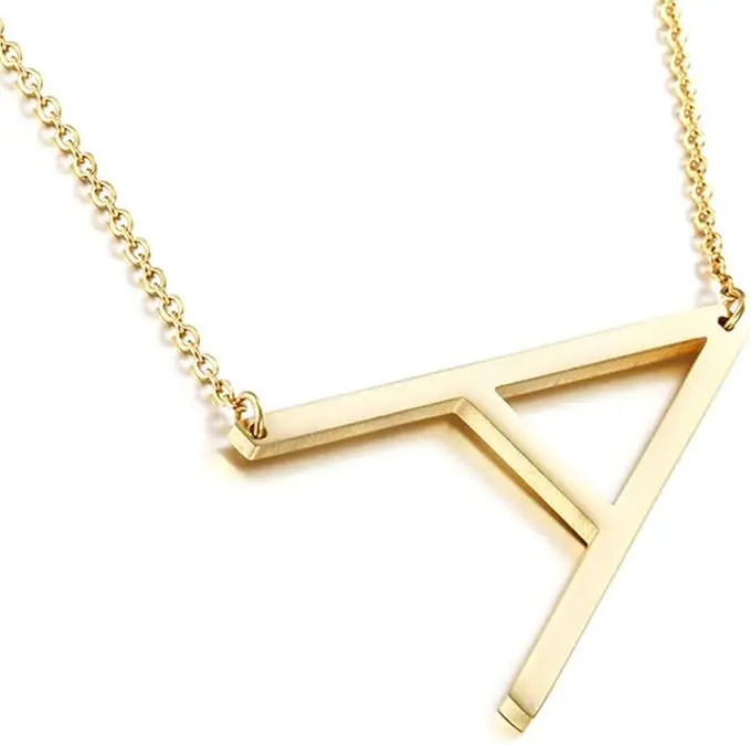 Women's 45cm Initial Necklace - 18K Gold Plated Stainless Steel Custom Long Gold Nameplate Pendant Necklaces for Women, Initial Necklaces