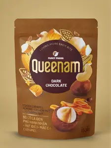QUEENAM DARK CHOCOLATE CARAMEL COATED ALMOND-CASHEW NUT-MACADAMIA Hạnh Nhân – Hạt Điều – Mắc Ca Phủ Caramel Socola Đen 2.65 OZ