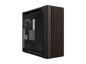 ASUS ProArt PA602 Wood Edition Modern Black E-ATX Mid-Tower Case with Tempered Glass, Supports 440mm GPUs, 420mm Radiators, Includes One 140mm and Two 200mm Pre-Installed Fans.