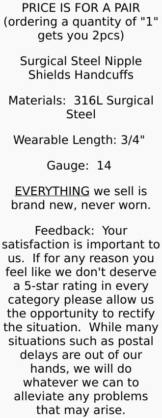 PAIR of Nipple Rings Handcuffs Dangle Hand Cuff Barbell Shields Piercing Jewelry