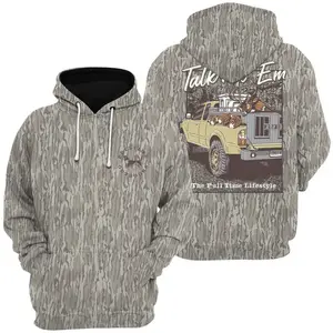 Talk'n to 'Em,Deer Dogs Camo 3D Hoodie, Sweater, Pull Time Men's Hunting Camo Hoodie, Sweater, Mossy Oak Bottomland , Vintage 3D , Gift Idea, Gift for Dad or Husband,Perfect For Outdoor Enthusiasts