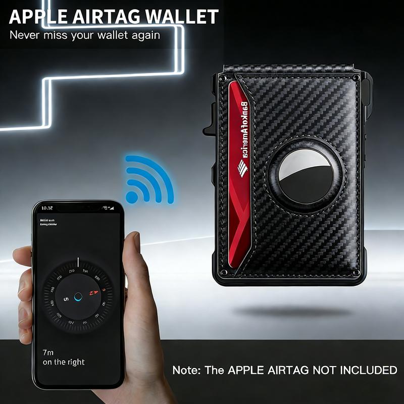 Minimalist Men’s Slim Wallet: 9 - 13 Cards, Money Clip, ID Window. RFID - Blocking, Aluminum Bifold Pop - Up Men's Minimalist Bifold Wallet with AirTag Compartment Perfect Gift (AirTag Not Included)