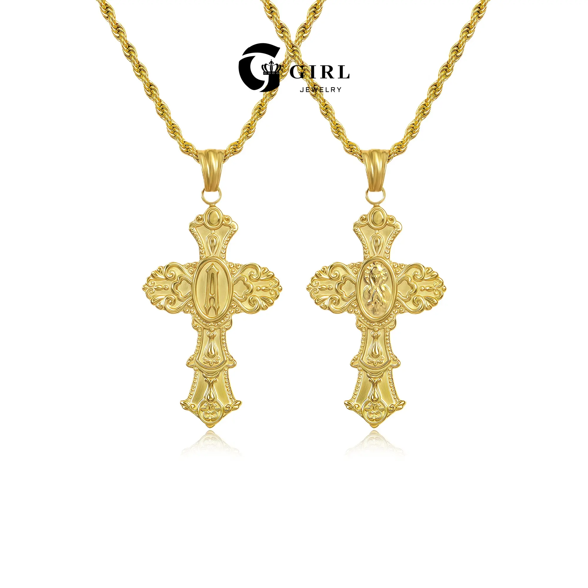 GGIRL Vintage Gothic Carving 18k Gold Plated Virgin Mary Cross Pendant Necklace With Initial Letter A-Z Necklace for Men Women, Mother Mary Necklace Men's Hip-Hop Clothe Accessory Prayer Fashion Jewelry Ideal Anniversary Gift for Party&Daily&Birthday