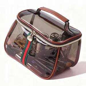 New Retro Vintage Vanity Bag for Women – Large Capacity Makeup Organizer, Waterproof Transparent Travel Storage Case, Portable Toiletry & Skincare Organizer, Ladies Cosmetic Storage Bag, New Stylish Makeup Case (Brown)