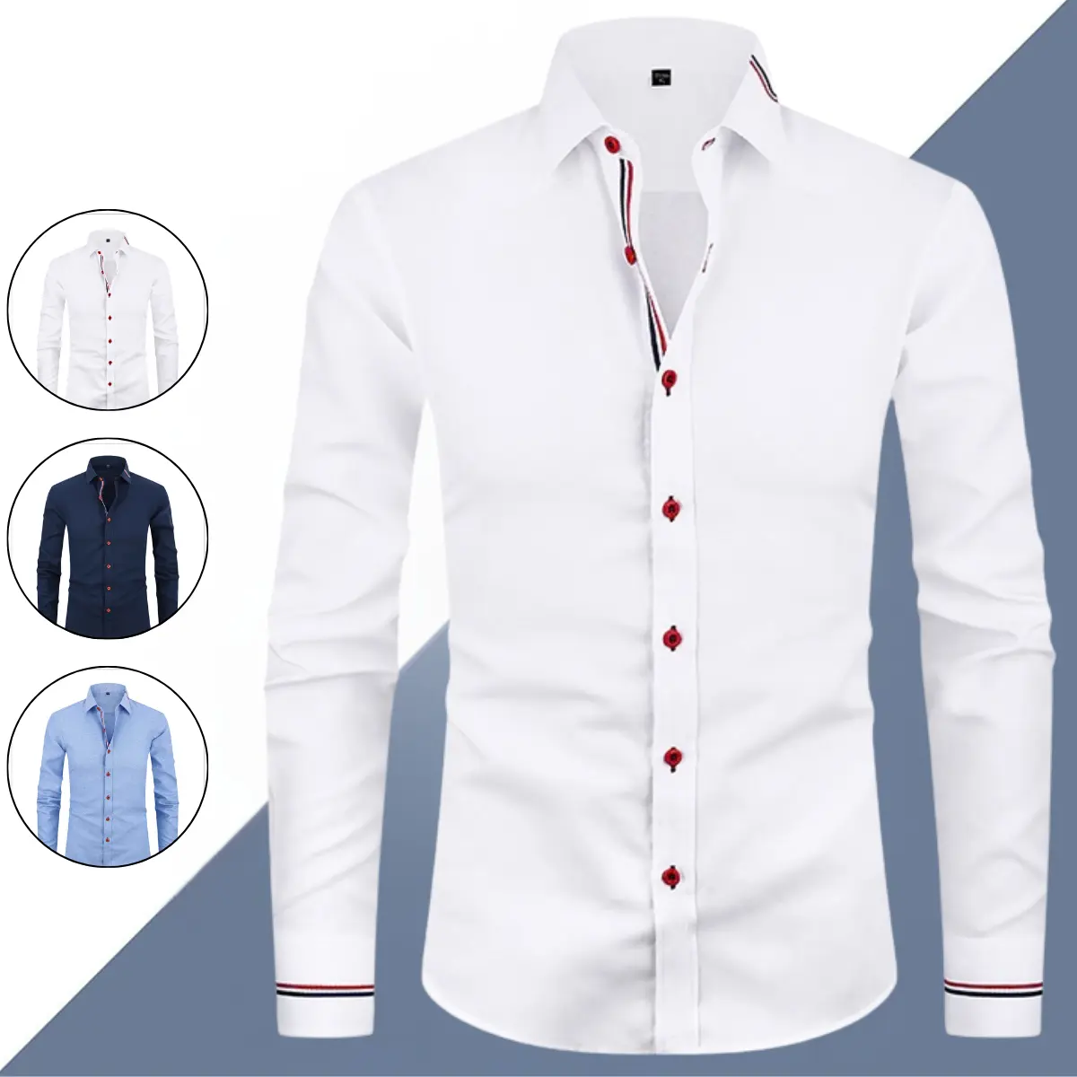 Men's Colorblock Button-Down Shirt, Light Blue Fitted Business Casual Long Sleeve Top for Commuter Work, Xl, Buttoned,clothes for back to school,first day of school outfits