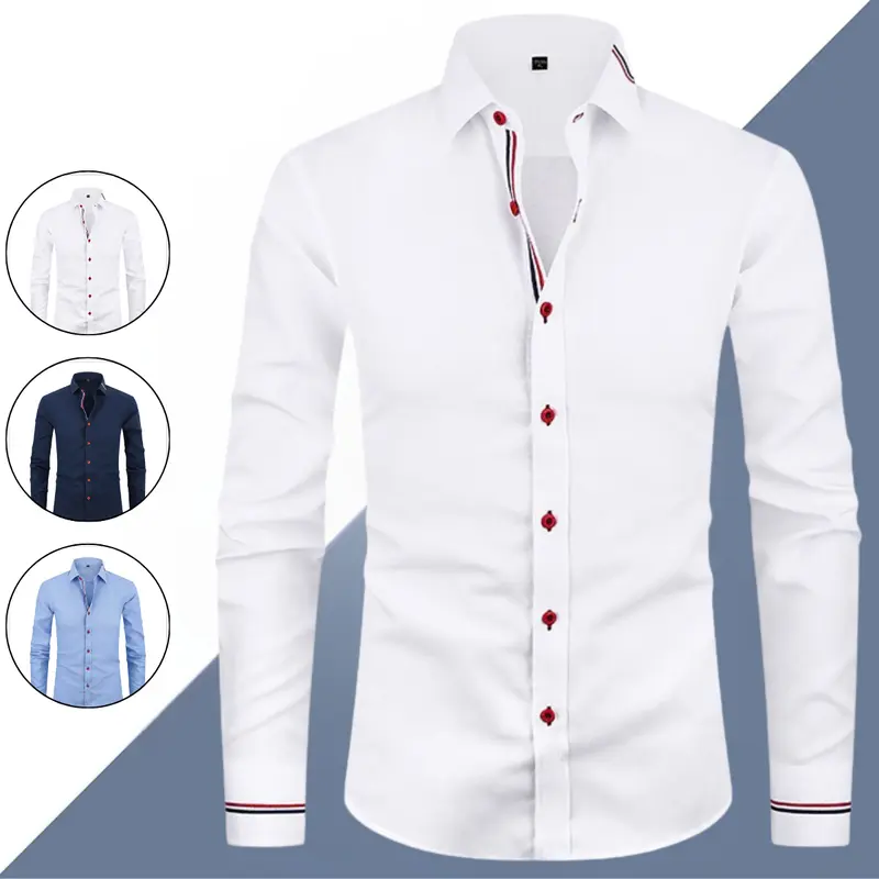 Sohochic Menswear Men's Light Blue Colorblock Fitted Collared Neck Longsleeve Button-Down Shirt - Business Casual Commuters Fashion Normal Type Work Top, XL, Back to School First Day Outfits