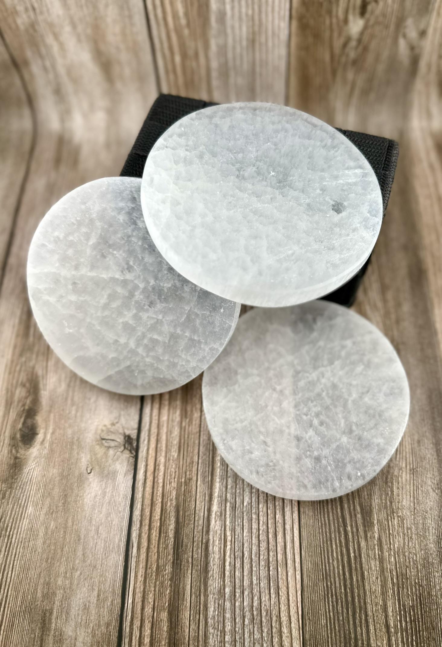 Natural Genuine Selenite moon Charging plates, crescent and full moon selenite plates for decor charging crystals candle plate natural healing and protective Selenite plates, moon phase decor